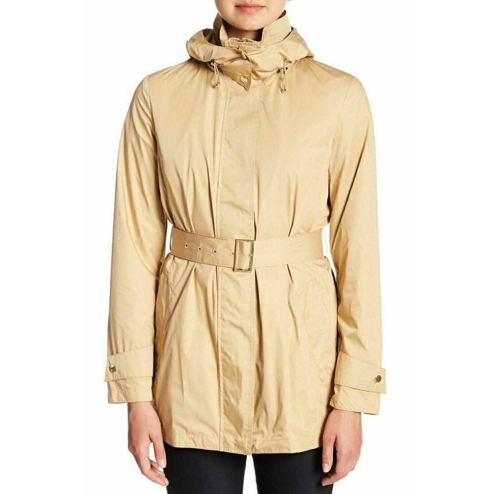 Cole Haan Womens Weather Resistant Belted Packable Raincoat Size L  - Picture 2 of 12
